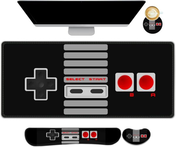 ARTSO Large Gaming Mouse Pad, Keyboard Wrist Rest Pad & Wrist Support Mousepad Set, Stitched Edge, Extended, Non-Slip Base, Memory Foam Desk Mat, Black Game Console