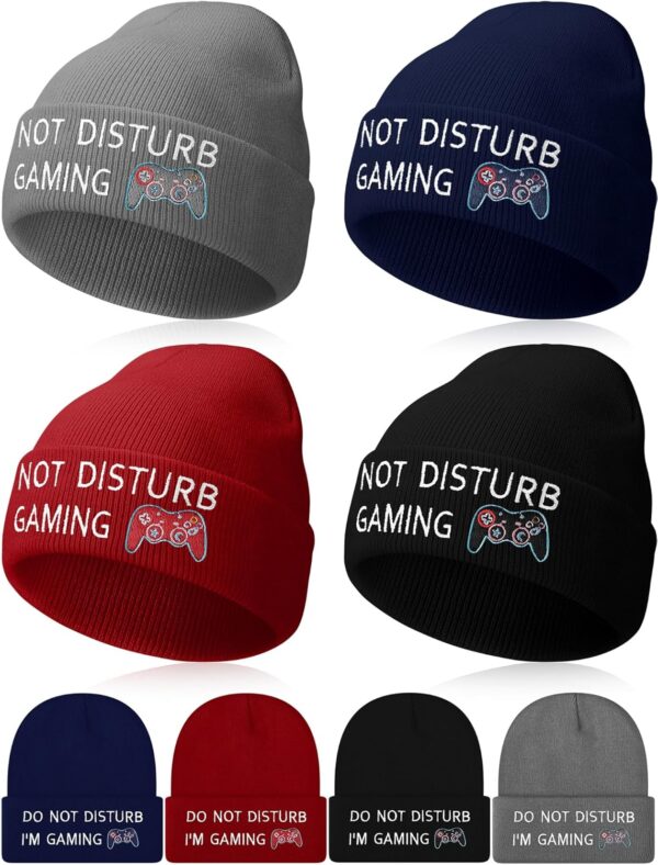 Cuffbow 4 Pcs Game Gifts for Men Boys Funny Gamer Beanie Hats Gaming Beanies Knitted Hats Do Not Disturb I'm Gaming Game Lover Birthday Gift