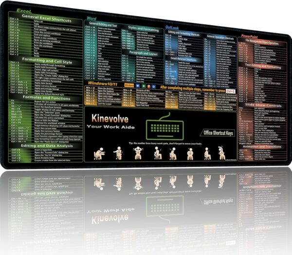 Excel/Word/Outlook/PowerPoint Shortcut Keys Mouse Pad, Shortcut Mat for Pc Office,Large XXL Gaming Mousepad,Non-Slip Stitched Edge 35.4" x 15.7"
