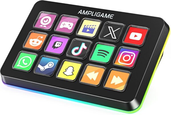 Fifine AmpliGame Stream Controller with 15 Macro Keys, Streaming Keyboard with Trigger Actions in OBS/Twitch/YouTube/Streamlabs, Shortcut Buttons Keypad Works with Mac and PC-D6