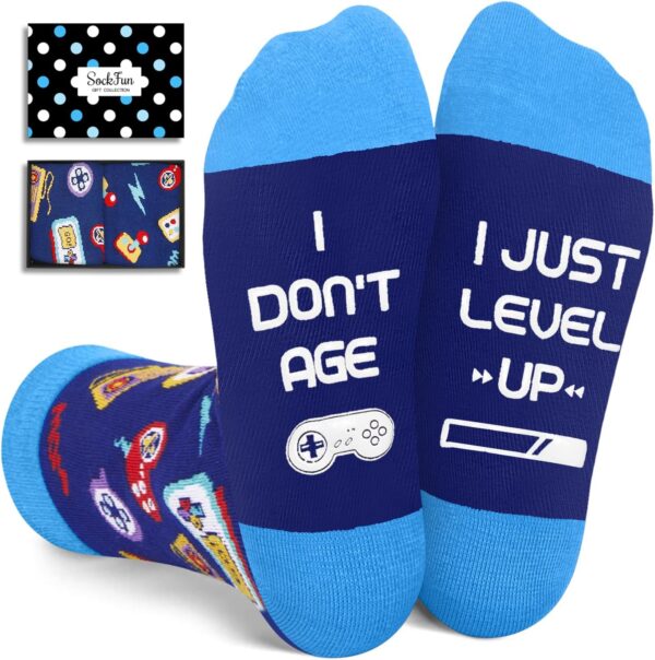 Gamer Gifts for Teen Boys Adult - Gaming Socks for Men, Video Game Socks for Teens, Christmas Gifts with Greeting Card