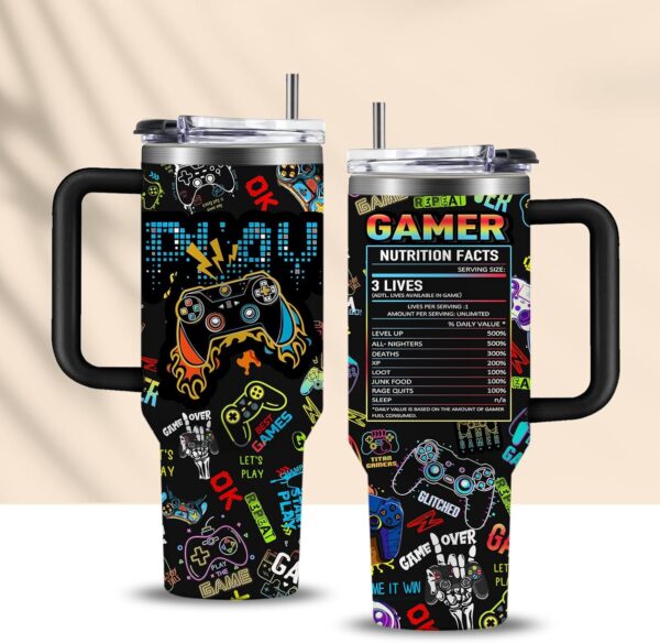 Gamer Gifts for Teens Boys Insulated Travel Gaming Cup Tumbler with Handle 40oz Cool Gifts for Gamers Son Husband Gaming Coffee Mugs Christmas Birthday Party Video Gamer Gift Gamepad Cups