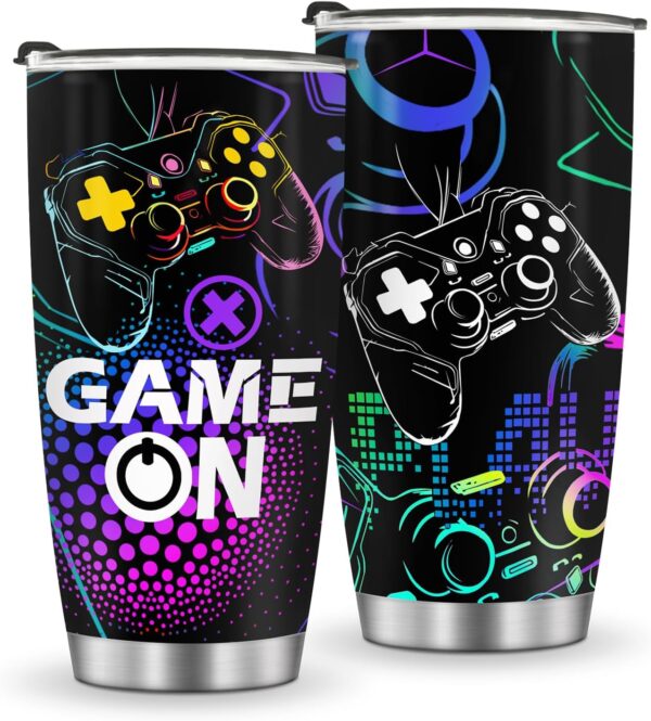 Jekeno Gamer Mug Tumbler Boys Gifts - Gaming Gamepad Presents for Kids Teens Men Son Dad Boyfriend Husband Father Easter Birthday Christmas Video Game Controller Cup 20oz Stainless Steel