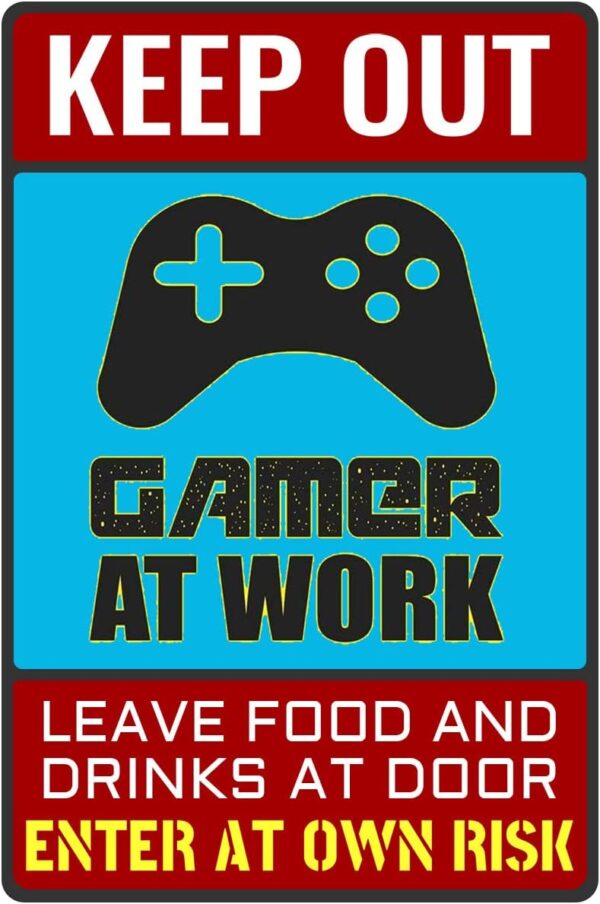 Keep Out Gamer at Work Sign - Cool Gaming Poster for Game Room Decor and Boys Room Setup - Teens Cool Gamer Stuff 12" * 8" (159)