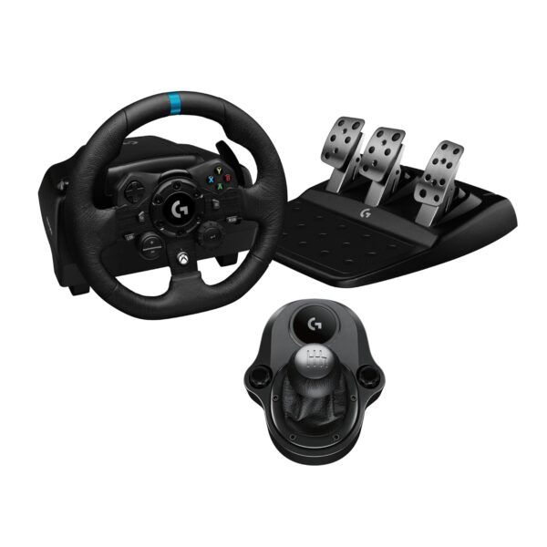 Logitech G923 Racing Wheel and Pedals, TRUEFORCE Force Feedback, Real Leather + Logitech G Driving Force Shifter - Xbox X|S, Xbox One, PC, Mac - Black