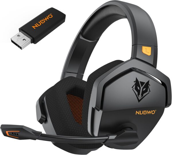 NUBWO G06 Dual Wireless Gaming Headset with Microphone for PS5, PS4, PC - 23ms Low Latency Audio - 100-Hour of Playtime - 50mm Drivers (Black-Orange)