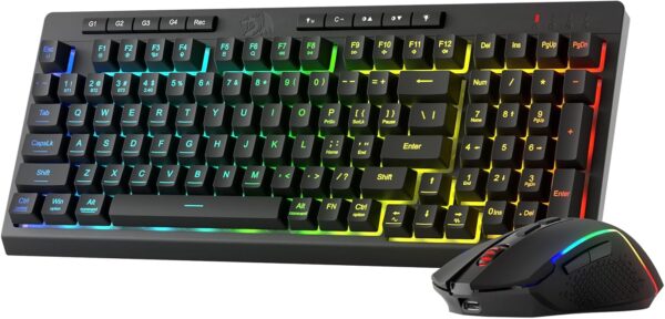 Redragon S142 Wireless Gaming Keyboard & Mouse Combo, 98 Keys K515 PRO Wireless RGB Membrane Keyboard and 4800 DPI Wireless 2.4Ghz Gaming Mouse Bundle, Convenient Shared Dongle