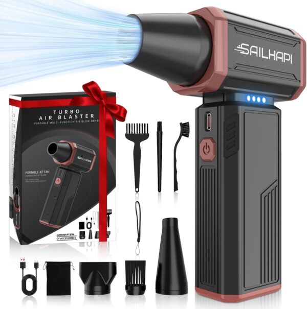 SAILHAP Compressed Air Duster 300000RPM, Cordless Electric Duster Brushless Motor Replace Canned Air, Rechargeable Durable Blower for PC, Car, Computers, Keyboard, Snow Removal & Outdoor, Great Gift