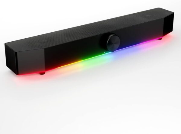 Tilted Nation Gaming Soundbar - Monitor Sound Bar for PC - RGB Computer Speakers for Desktop PC (Wireless or USB Wired) Crisp Audio and Adjustable LED