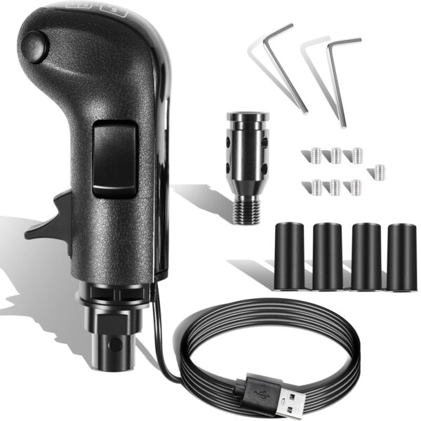 USB Truck Simulator Shifter for ATS & ETS2 – 18‑Speed Gearshift Knob with High/Low Switch, Premium Leather‑Textured Grip, Compatible with Logitech G25/G27/G29/G920&Thrustmaster TH8A, DIY≤12mm Shaft