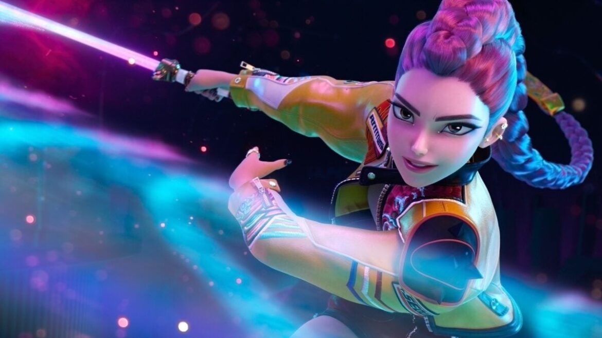 Rumi using her sword against something off-screen.