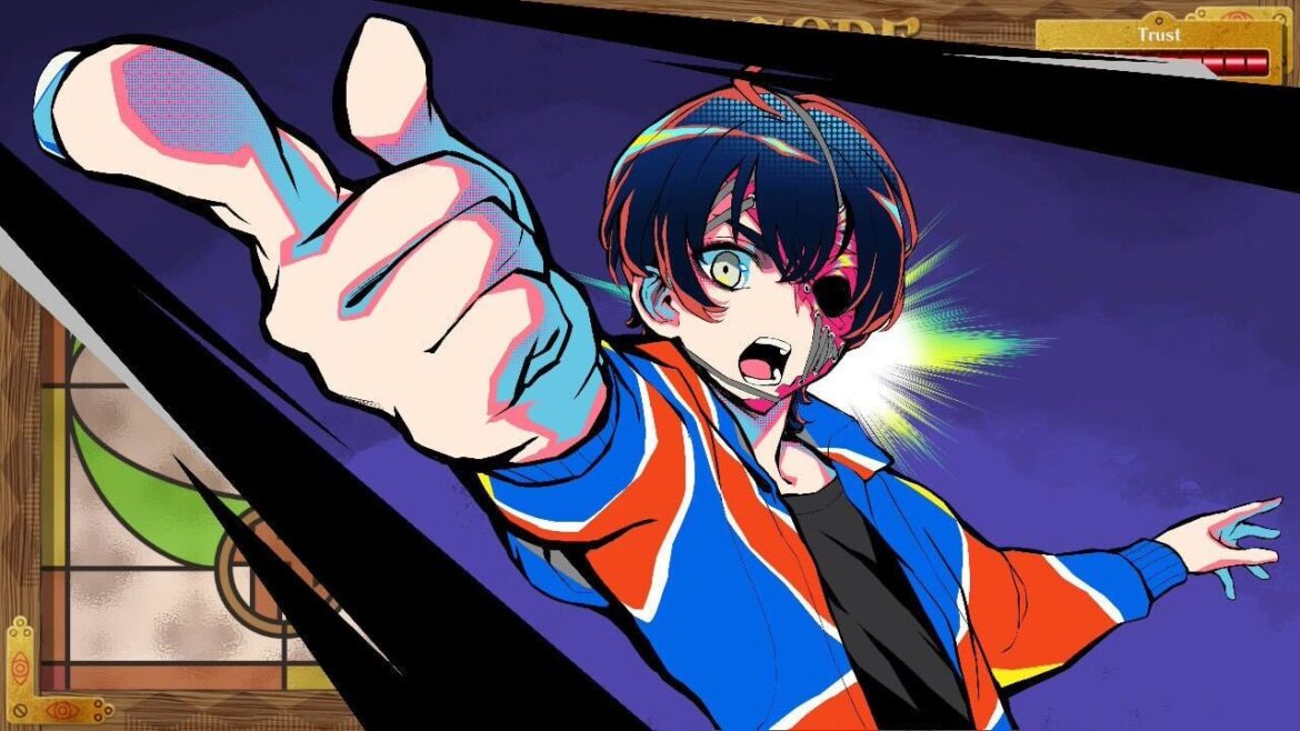 Rei points at the screen.