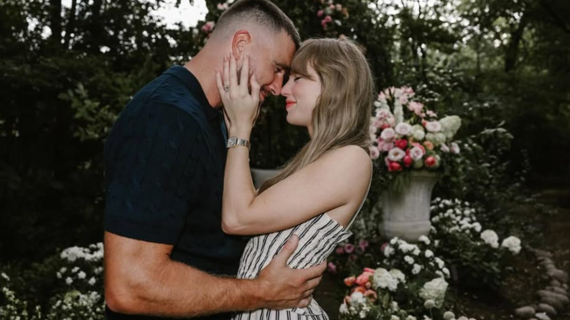 Taylor Swift and Travis Kelce embrace