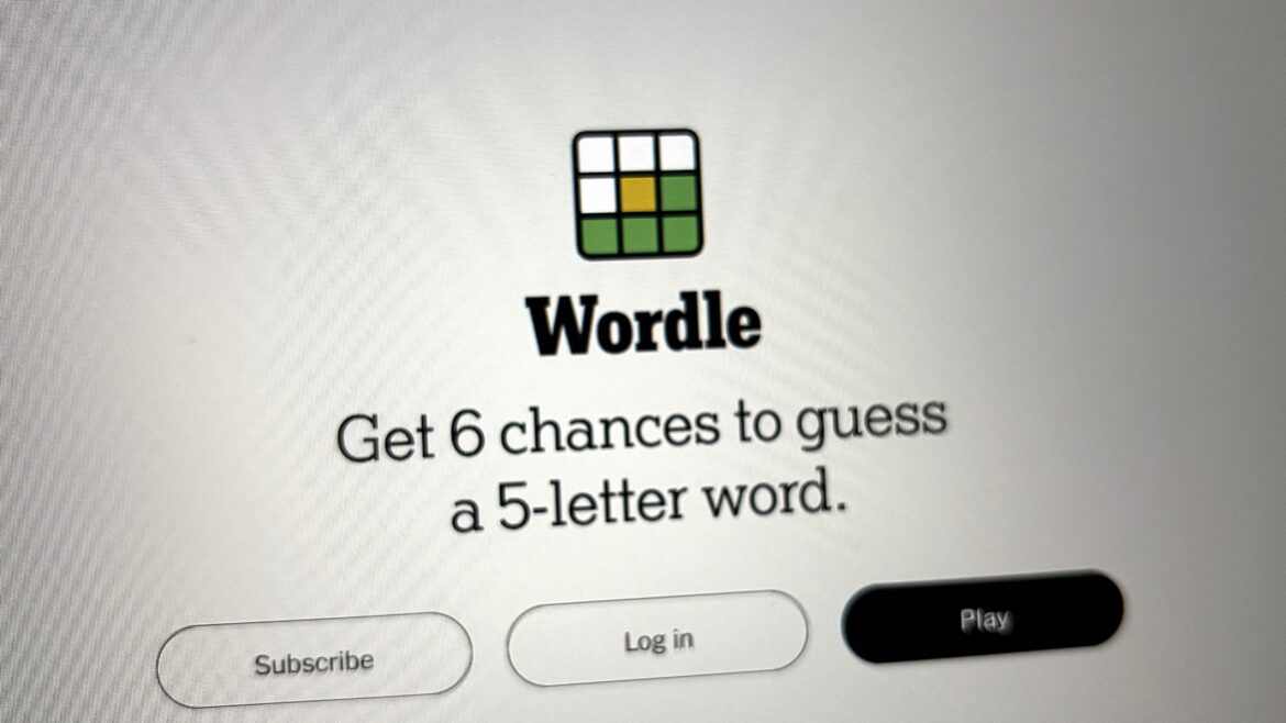 A photo of a screen displaying Wordle