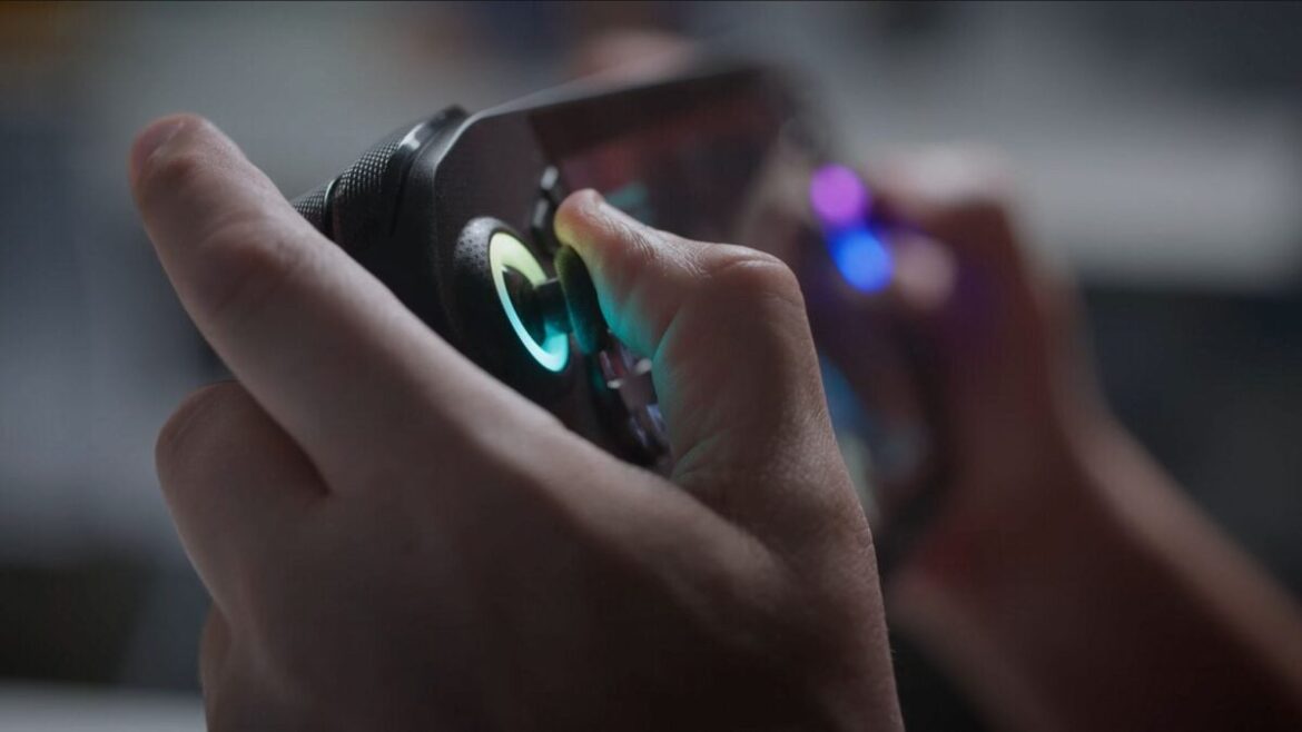 The ROG Xbox Ally held in human hands.