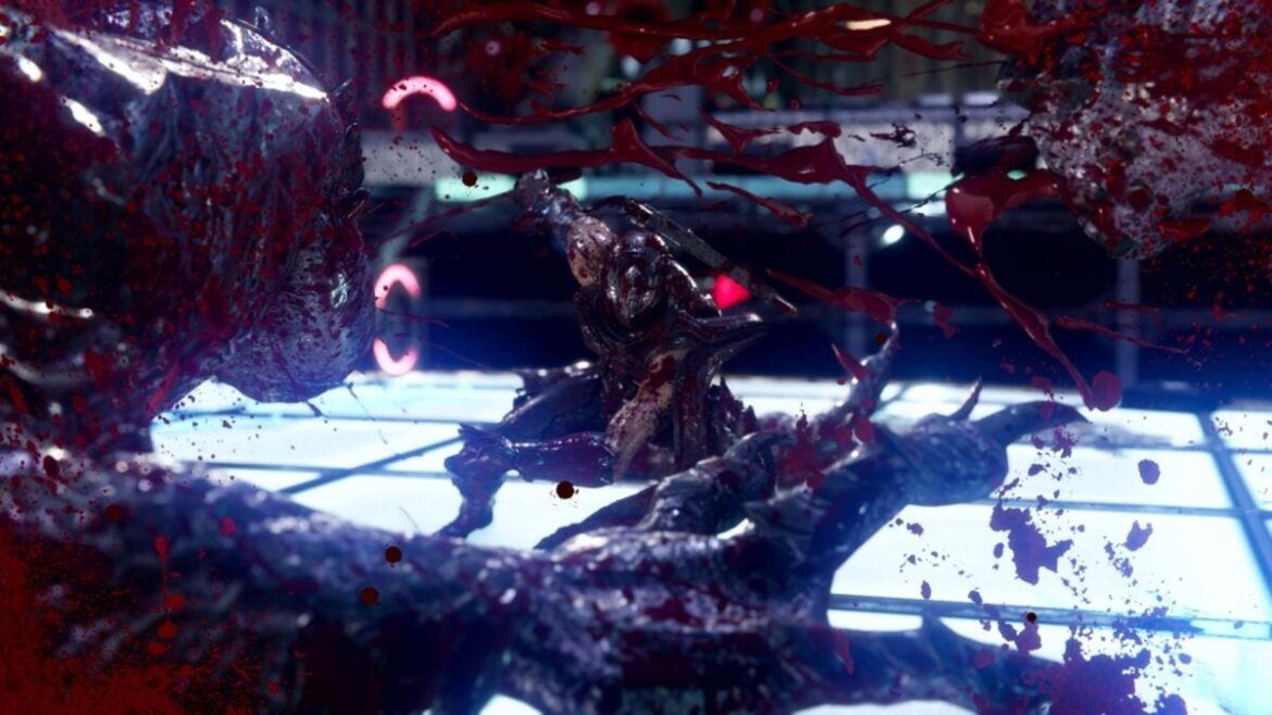 A ninja splatters blood everywhere.