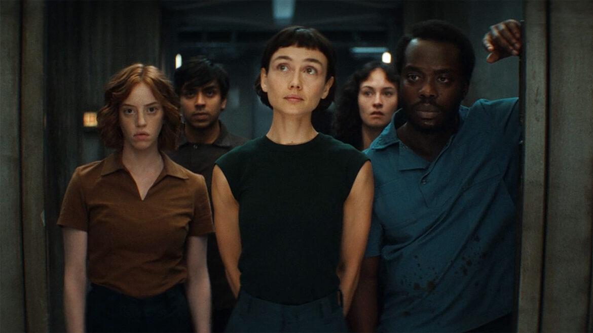 Nibs, Slightly, Wendy, Curly, and Smee standing close together in Alien: Earth season 1 episode 8