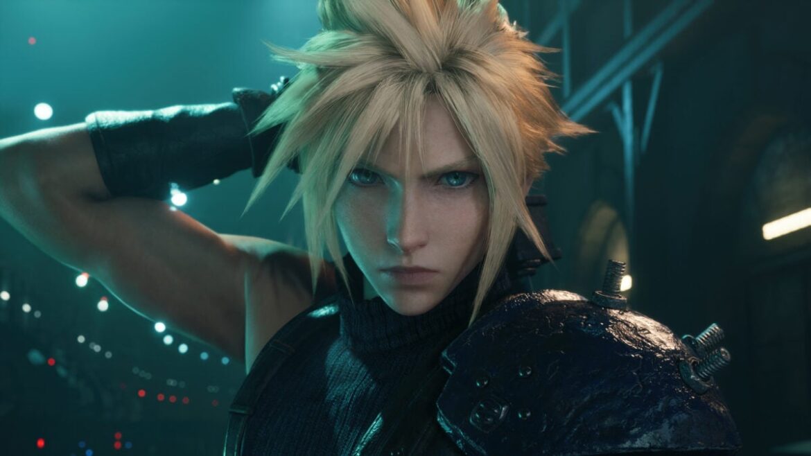 Cloud grabs his sword on his back.