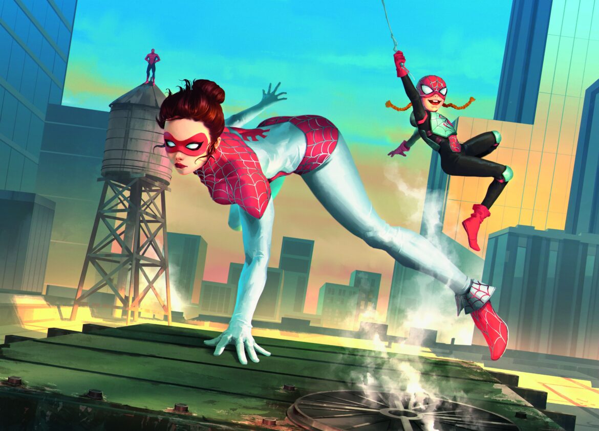 Spinneret and Spiderling race over the rooftops of New York