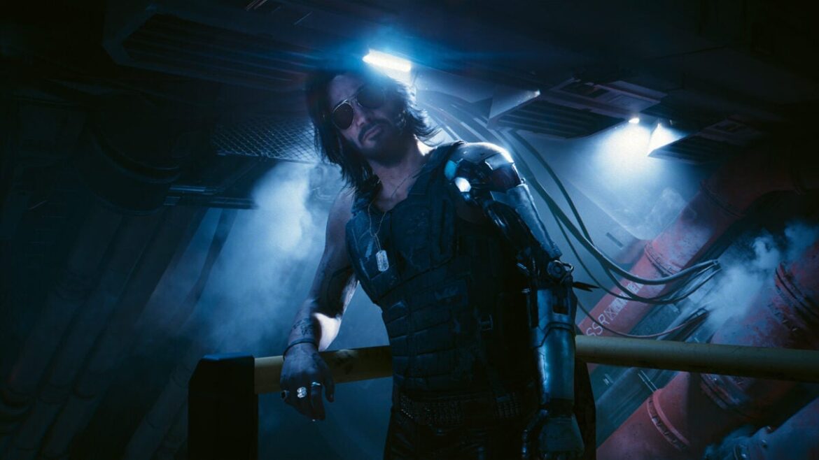 Mysterious Cyberpunk 2077 YouTube Video Spurs Fan Speculation Johnny Silverhand leans on a railing.