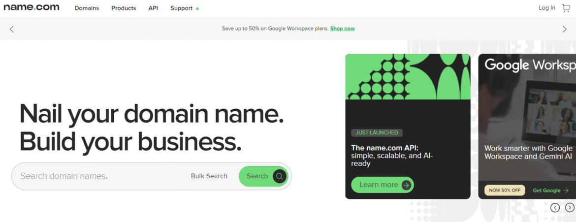 An image of Name.com's landing page