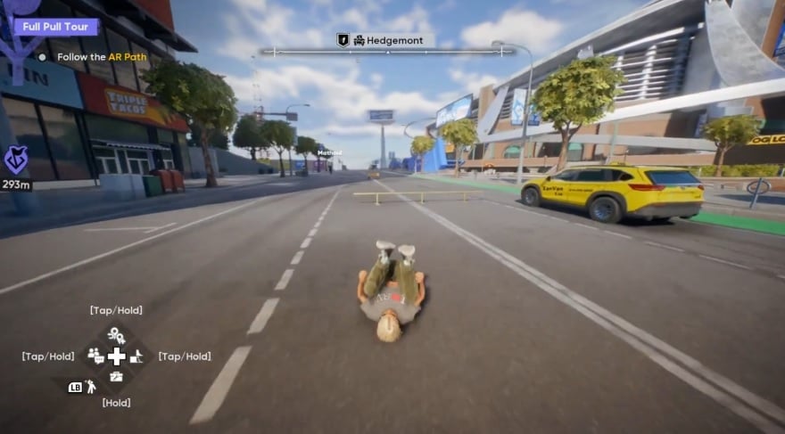 A skater rolls around the street.