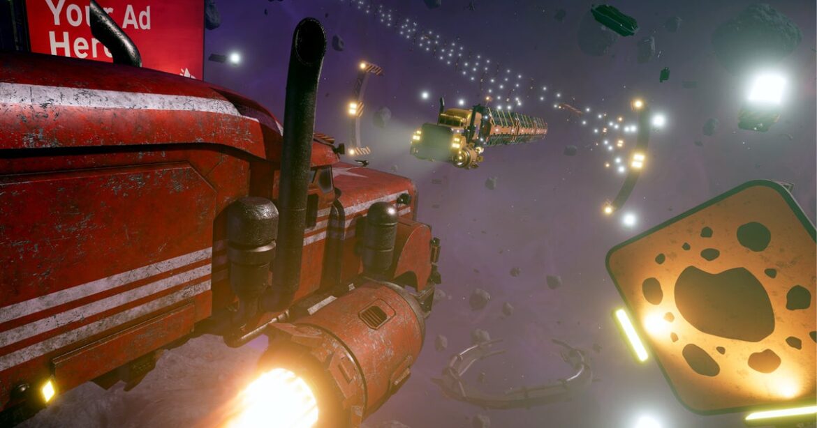 Star Trucker's anniversary update adds wheel and joystick support to the space lorry sim, plus speed cameras