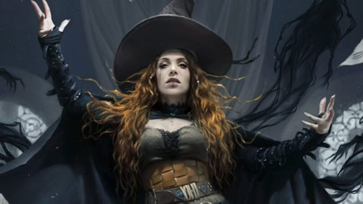 A witch from Magic: The Gathering casts a spell.