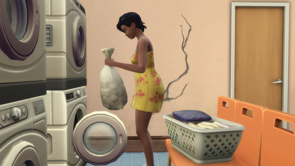 The Sims 4 gets a much-needed update to the increasingly The Sims 4 - A sim in a laundromat small business puts her clothes in a washer