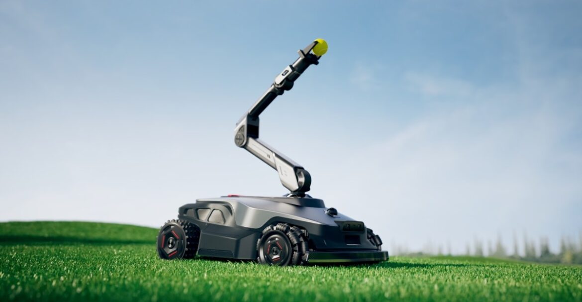 This robot lawnmower is designed to pick fruit and throw This robot lawnmower is designed to pick fruit and throw your dog a ball
