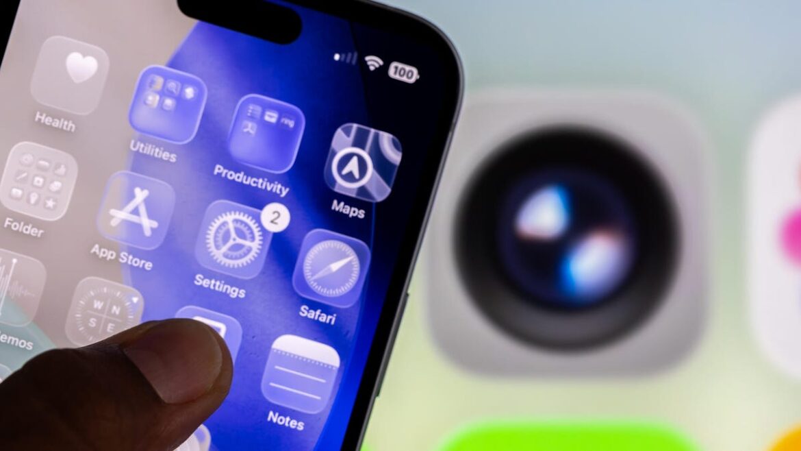 An iPhone with clear app icons.