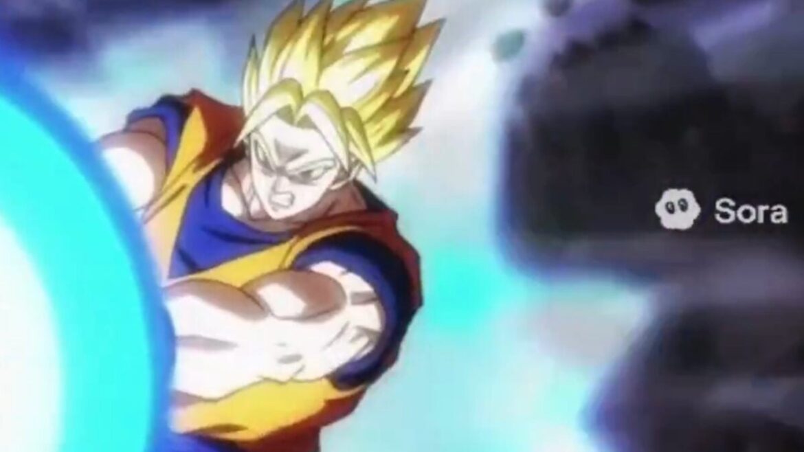 An AI-generated Goku fires an energy beam off-screen.