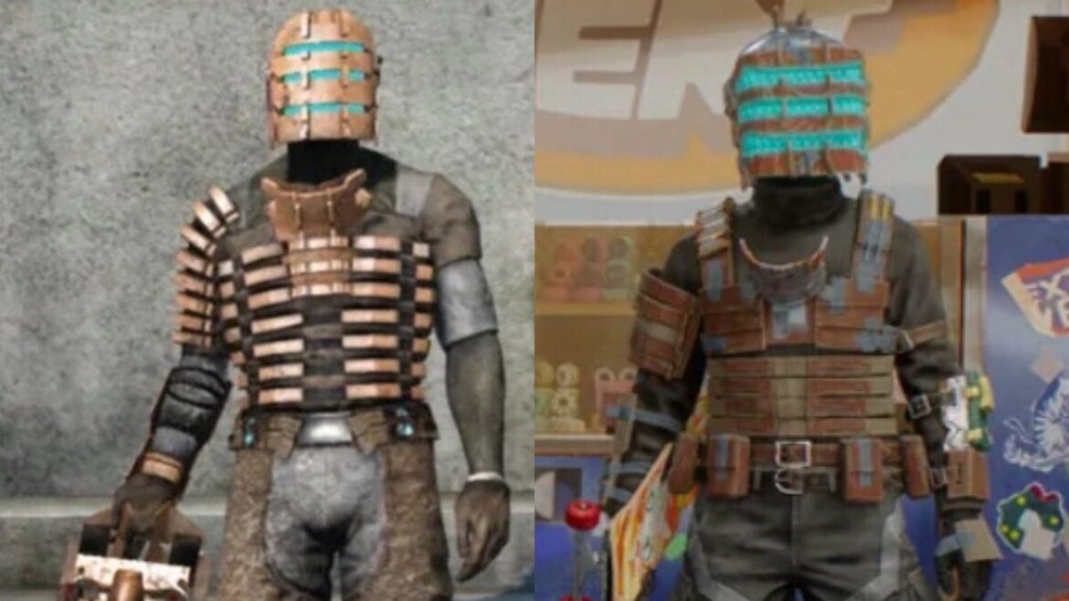 A split-screen image shows a Dead Space skin from 2010 vs the same character skin in 2025.